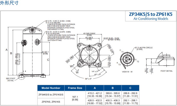 Компрессор рефрижерации компрессора 2.8HP 28000BTU ZP34K5E-TFD переченя R410A Copeland 2