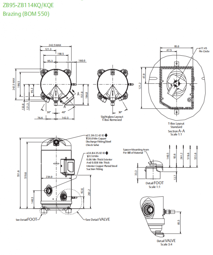 Компрессор 15HP переченя HVAC Copeland герметичный закрыл тип ZB114KQE-TFD-550 поршеня 4