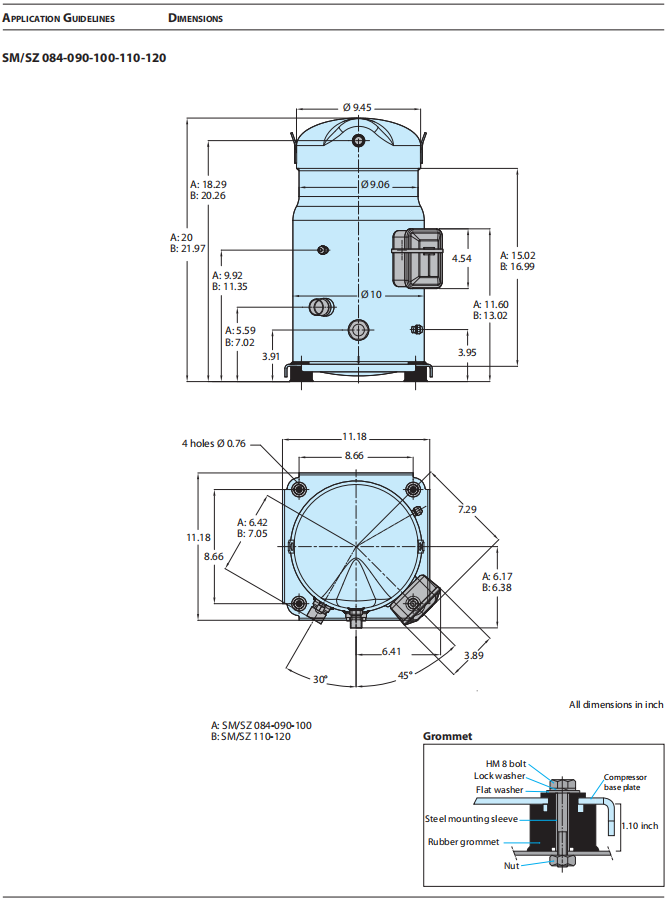 7.5HP 74400 хладоагент компрессора SM090S4VC R22 переченя совершителя BTU для замораживателя 4