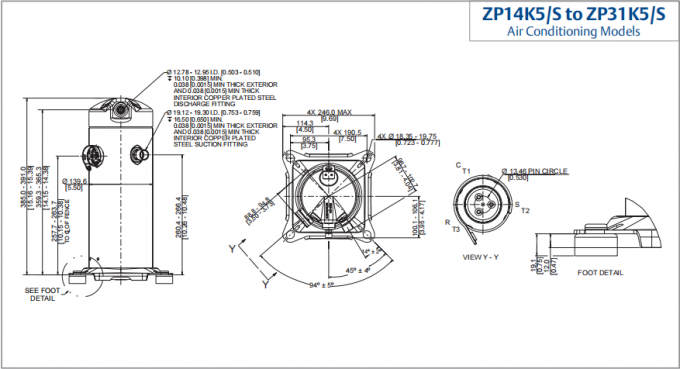 Компрессор условия воздуха компрессора 2HP 19350BTU переченя рефрижерации Copeland ZP24KSE-TFM 2