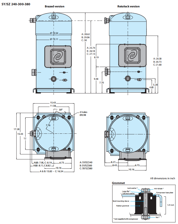 Компрессор 20HP 208700 BTU SY240A4ABB переченя совершителя мощьности импульса герметичный для крутых комнат 4