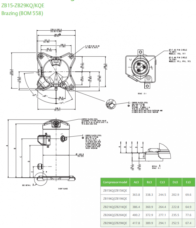 Компрессор AC компрессора ZB29KQE-TFD-558 переченя 4HP 380V/420V Copeland 4