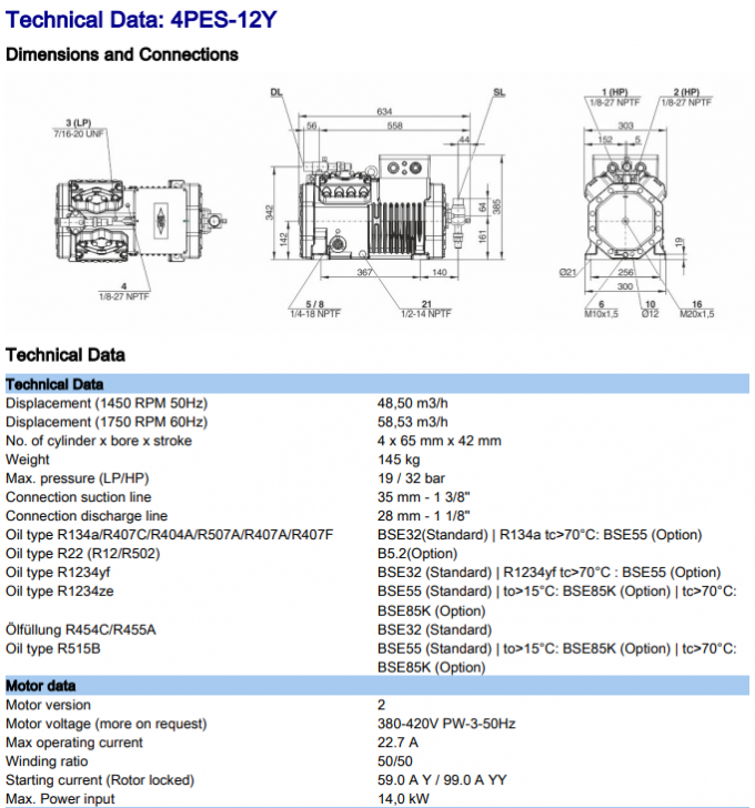 4PES-12Y-40P полугерметические поршневые компрессоры 12HP 400V 50Hz зеленое охлаждение (4PCS-10.2) 3