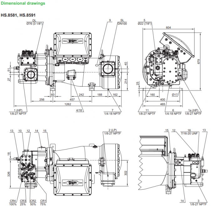 HSN8591-180 180HP R134A Свинцовый холодильник низкотемпературный полугерметический компрессор 400-460V 50Hz/60Hz 2