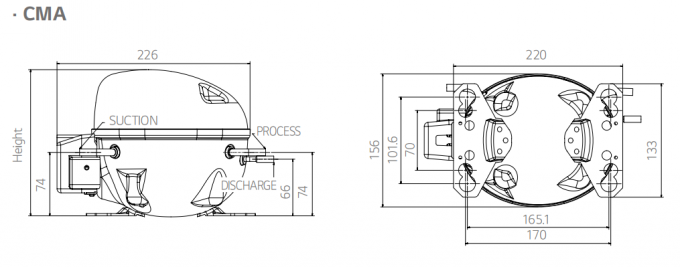 CMA075LATM Рефрижерационный компрессор R134a 220~240V-1-50Hz 220V-60Hz 3