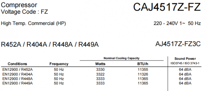 CAJ4517Z Пистоновый компрессор Холодильный компрессор R404A 220-240V-1-50Hz 0