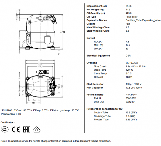 CAJ4517Z Пистоновый компрессор Холодильный компрессор R404A 220-240V-1-50Hz 1