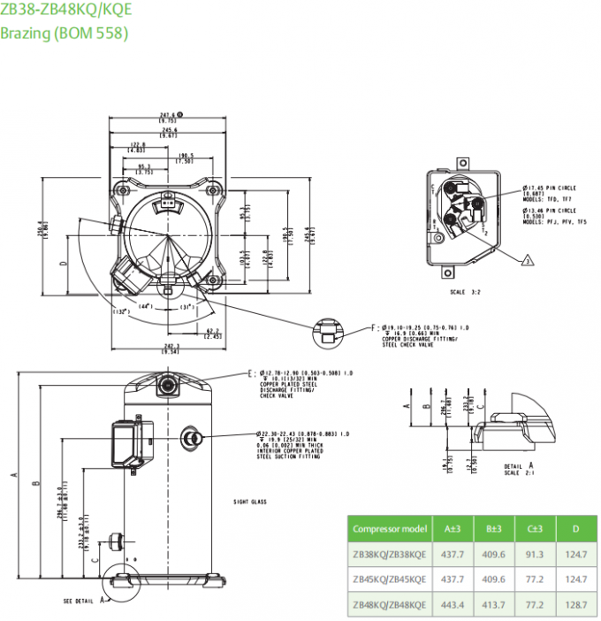 Компрессор ZB45KQE-TFD-558 переченя 3 Phase/6HP Copeland герметичный для коммерчески холодильника 4