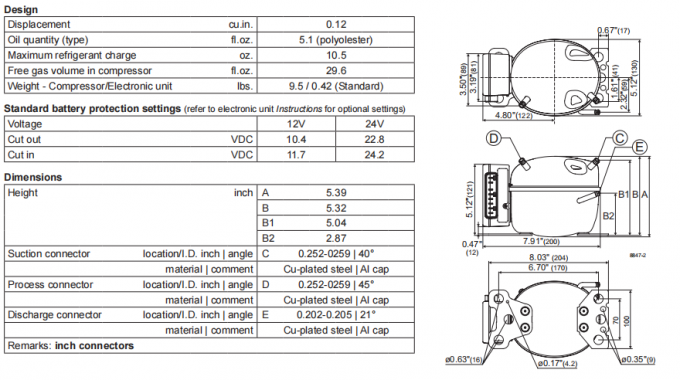 BD35F герметический поршневый холодильный компрессор R134a 100-240V/50-60Hz 1